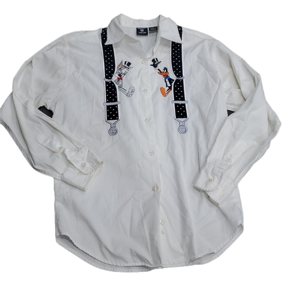 💥50% sale💥Vintage Warner Bros button down suspenders shirt szS #838 - Picture 1 of 6